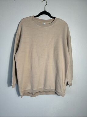 Aerie Oversized Ribbed Crewneck Sweatshirt Womens Small Tan Beige Pullover Cozy